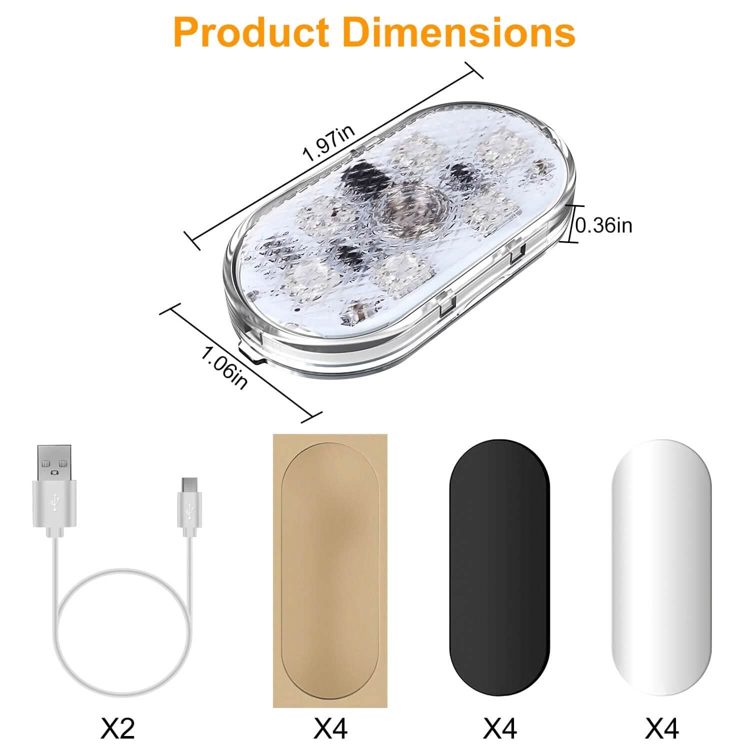 4 pièces : Lumière d'ambiance intérieure de voiture sans fil rechargeable par USB