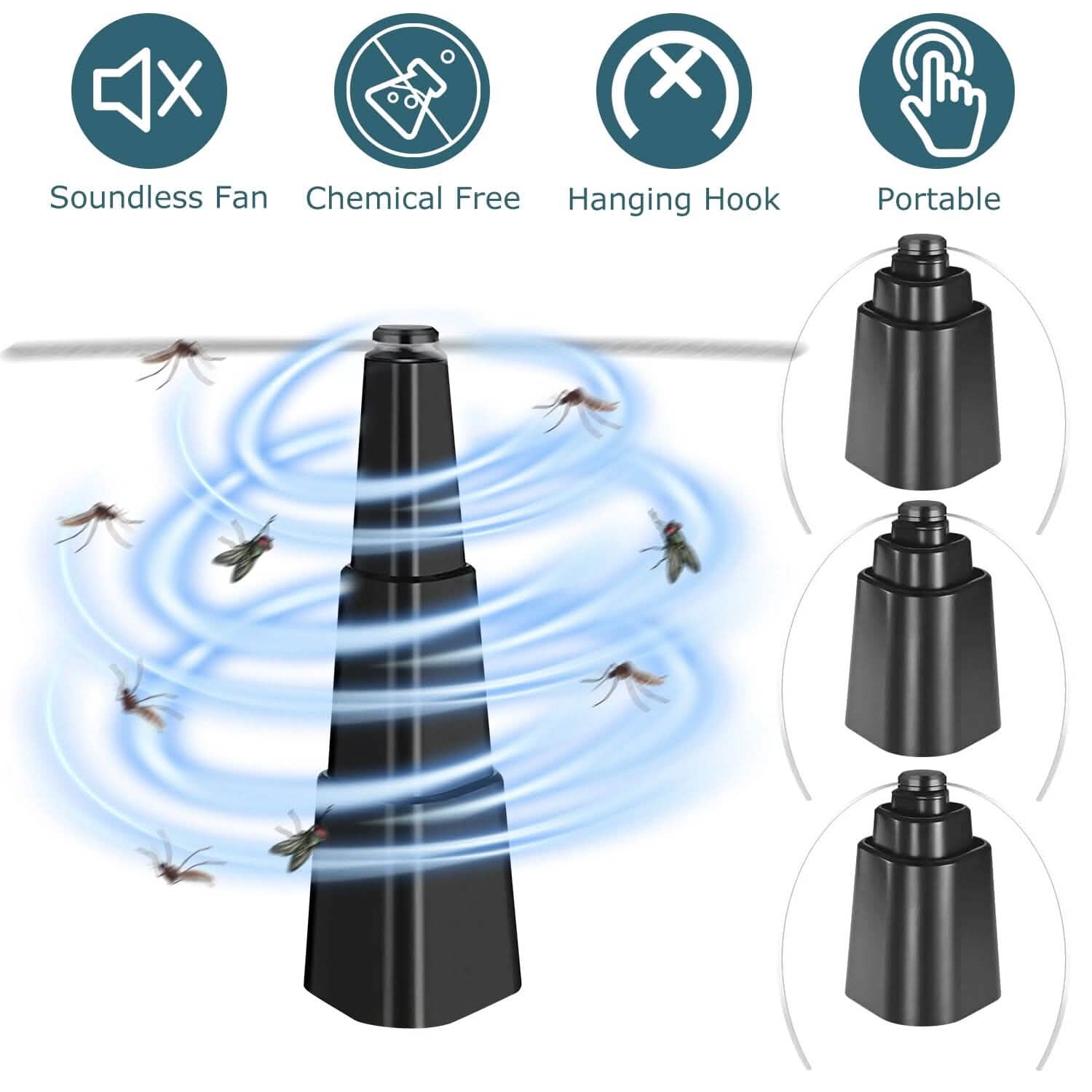 Lot de 4: Ventilateurs anti-mouches portables sur table, à piles, repousse-insectes