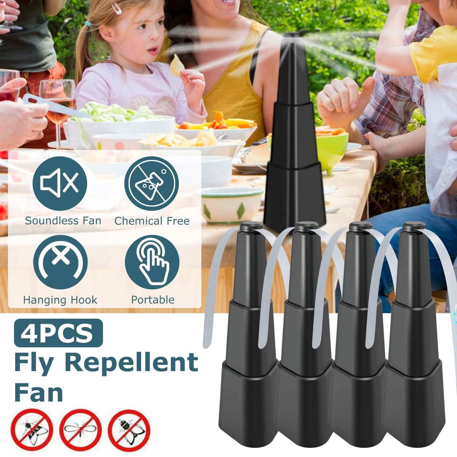 Lot de 4: Ventilateurs anti-mouches portables sur table, à piles, repousse-insectes