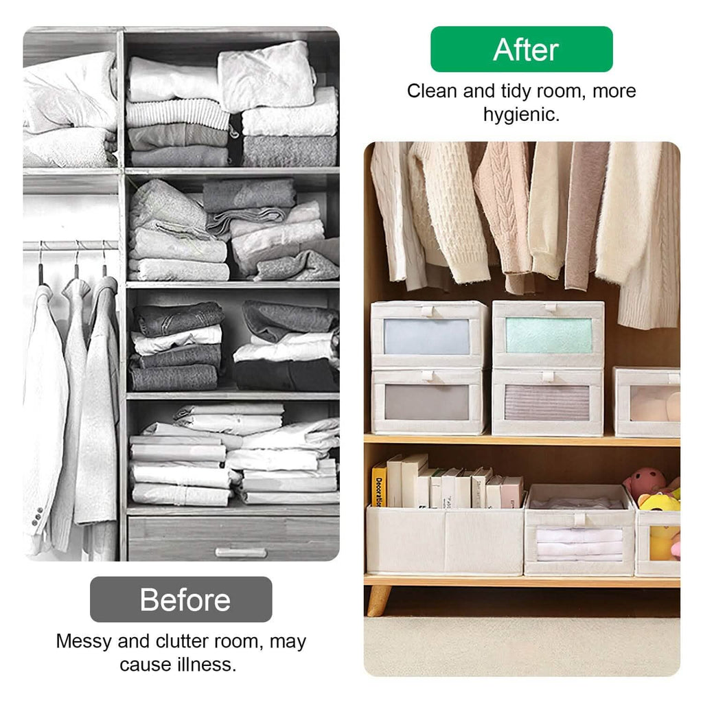 Lot de 4: Bac de Rangement Pliable en Lin pour Vêtements avec Fenêtre Transparente Visible