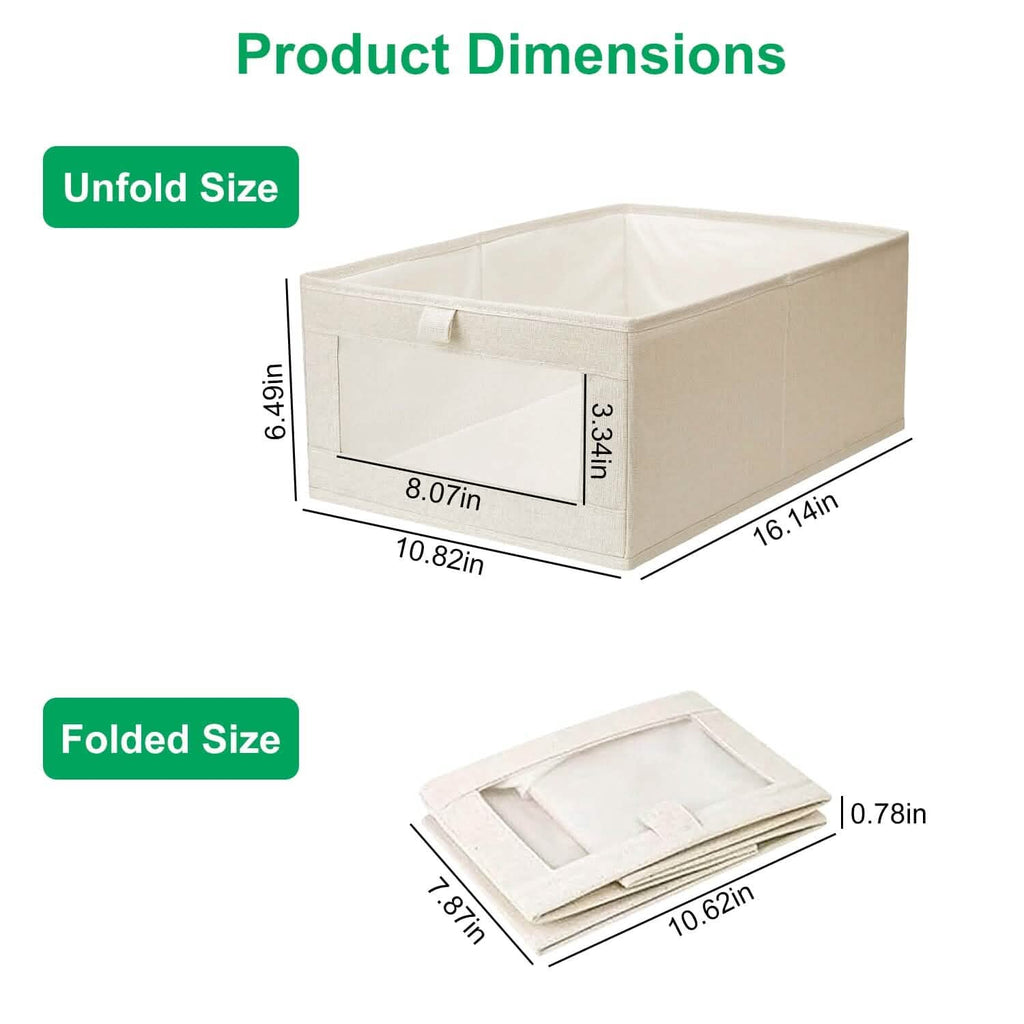 Lot de 4: Bac de Rangement Pliable en Lin pour Vêtements avec Fenêtre Transparente Visible