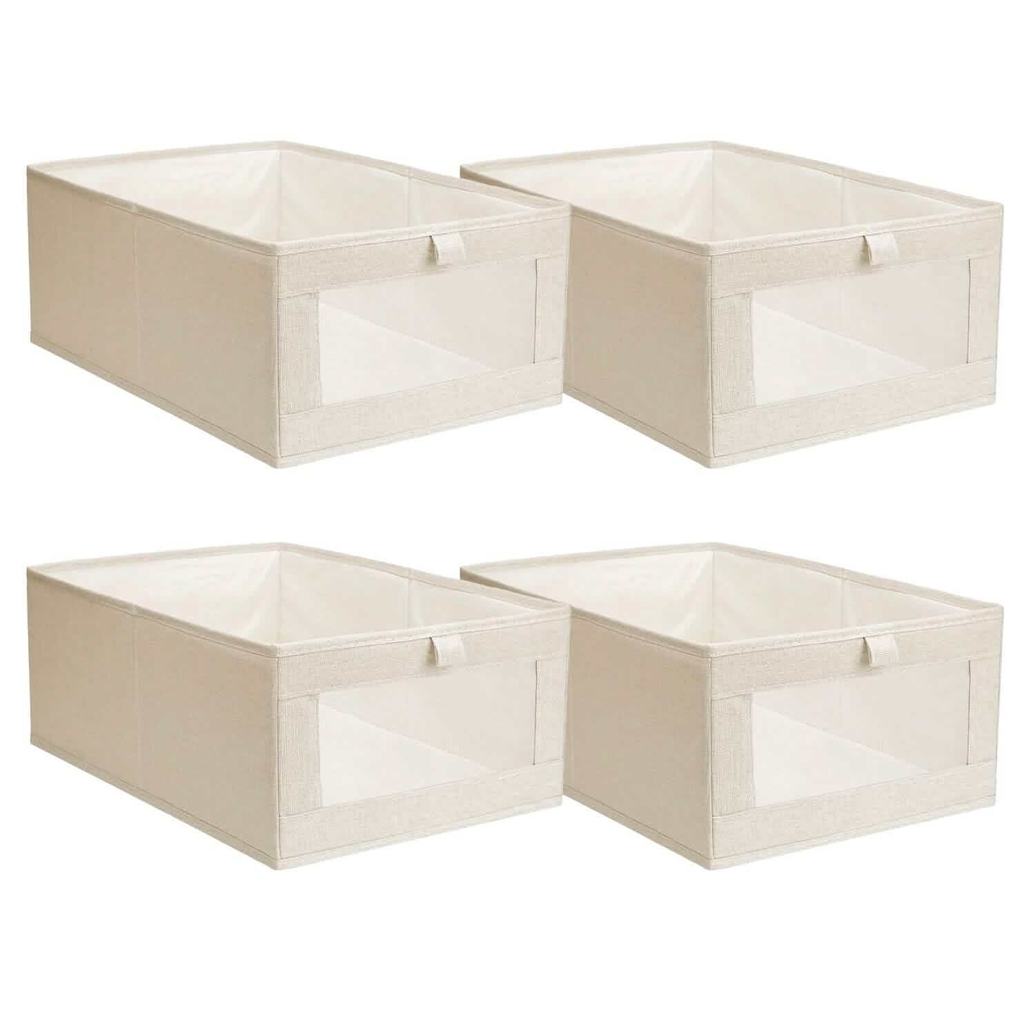 Lot de 4: Bac de Rangement Pliable en Lin pour Vêtements avec Fenêtre Transparente Visible