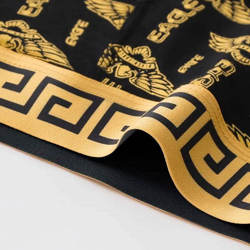 4 pièces : Boxer homme de luxe noir à imprimé doré taille mi-haute