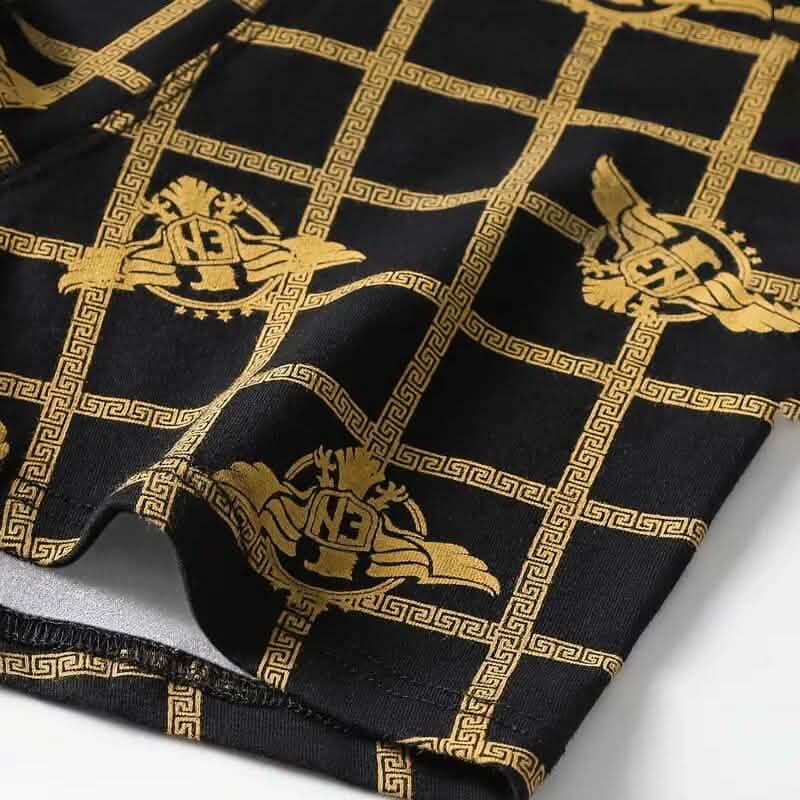 4 pièces : Boxer homme de luxe noir à imprimé doré taille mi-haute