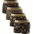 4 pièces : Boxer homme de luxe noir à imprimé doré taille mi-haute