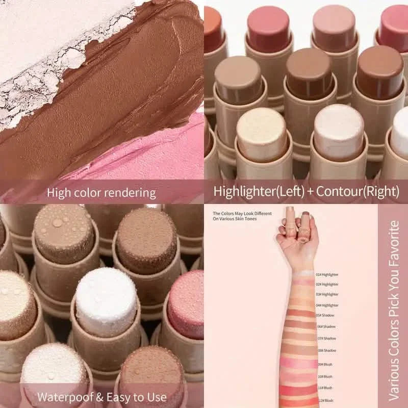 4 pièces : Kit étanche de contour et d'illuminateur crème avec pinceau