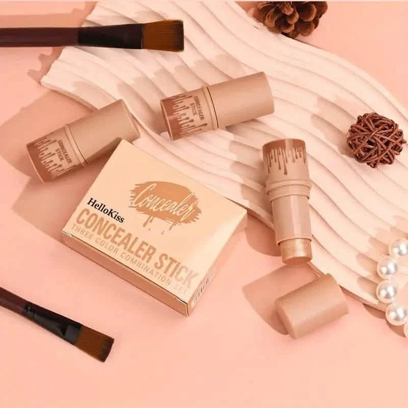 4 pièces : Kit étanche de contour et d'illuminateur crème avec pinceau
