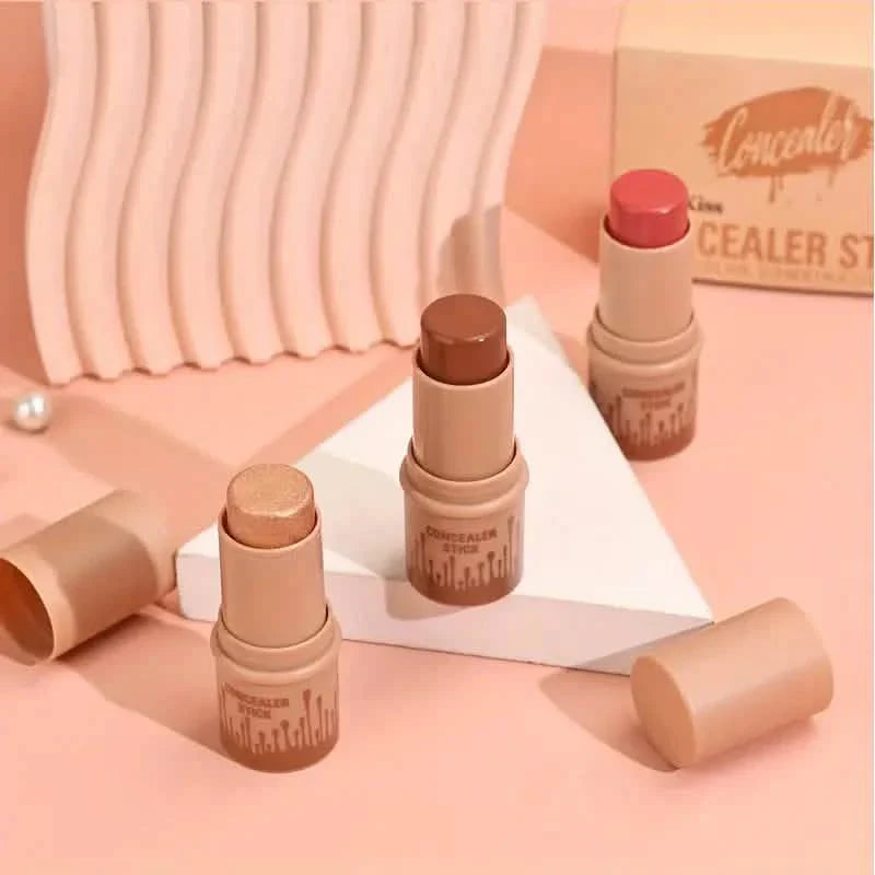 4 pièces : Kit étanche de contour et d'illuminateur crème avec pinceau