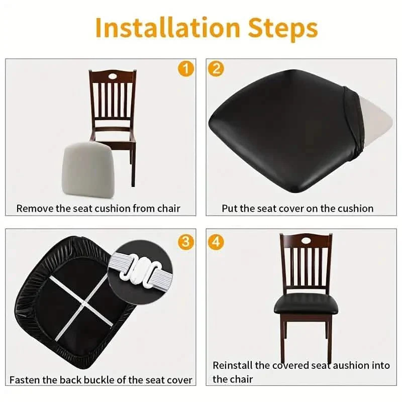 Lot de 4: Housses Amovibles Imperméables en Cuir Rembourré pour Chaises de Salle à Manger