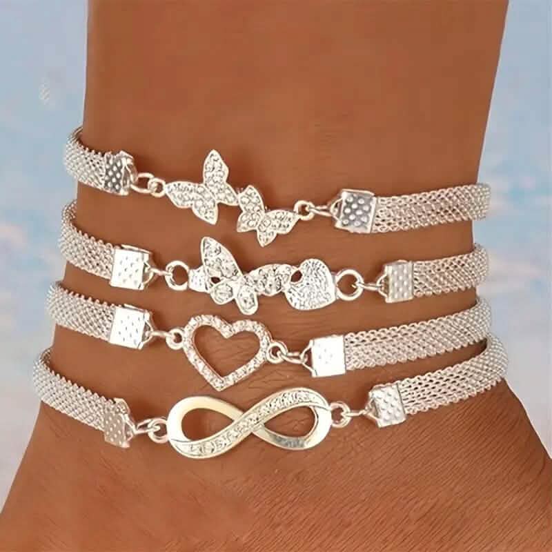 Lot de 4: Bracelets de cheville à chaîne à bords larges