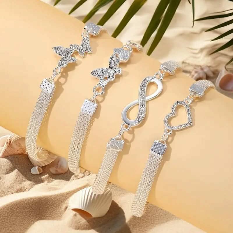 Lot de 4: Bracelets de cheville à chaîne à bords larges