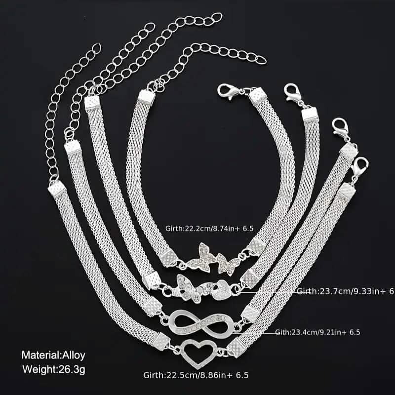 Lot de 4: Bracelets de cheville à chaîne à bords larges