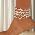 Lot de 4: Bracelets de cheville à chaîne à bords larges