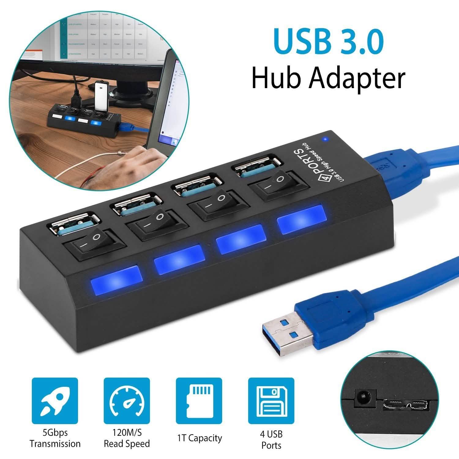 Adaptateur Hub USB 3.0 Haute Vitesse 4 Ports