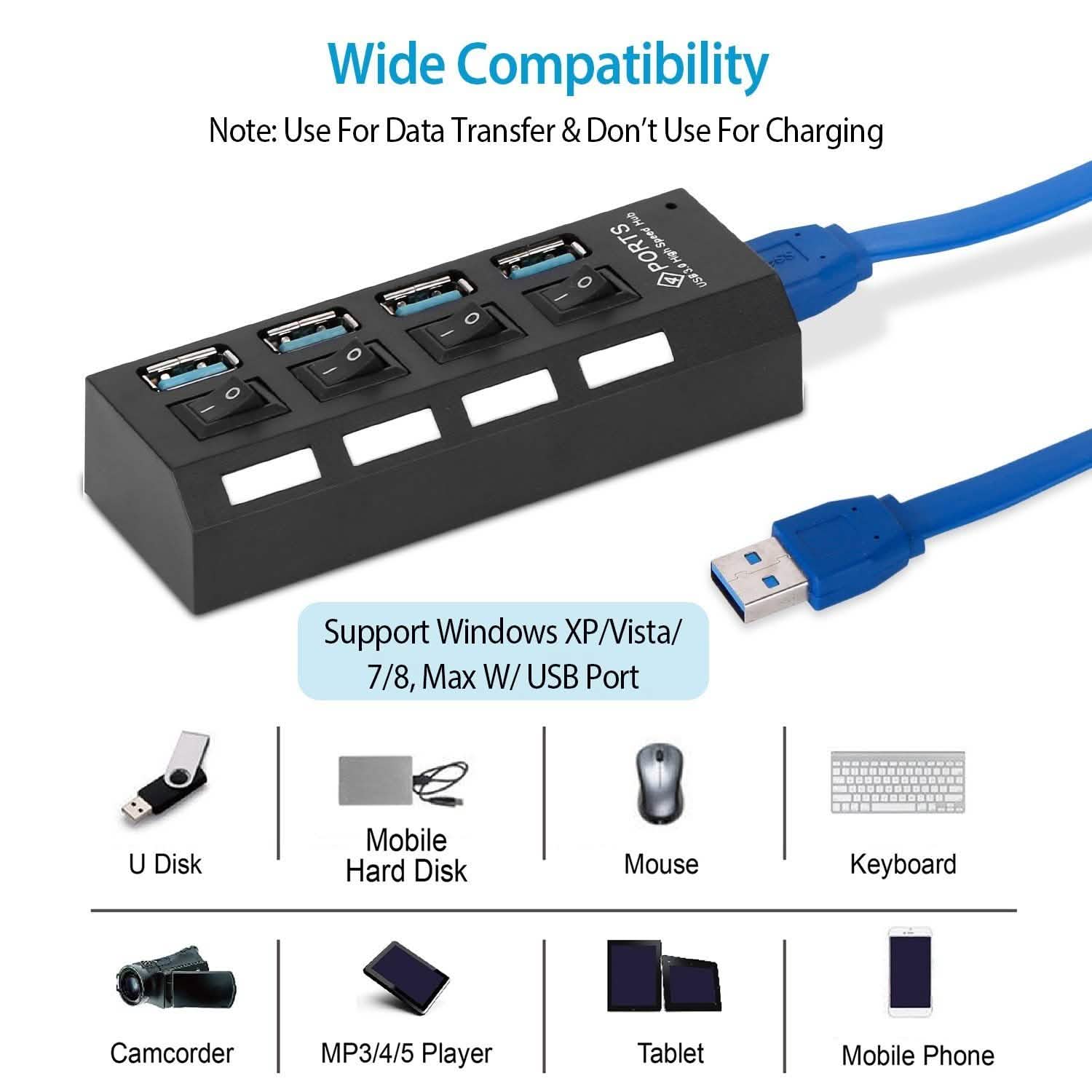 Adaptateur Hub USB 3.0 Haute Vitesse 4 Ports