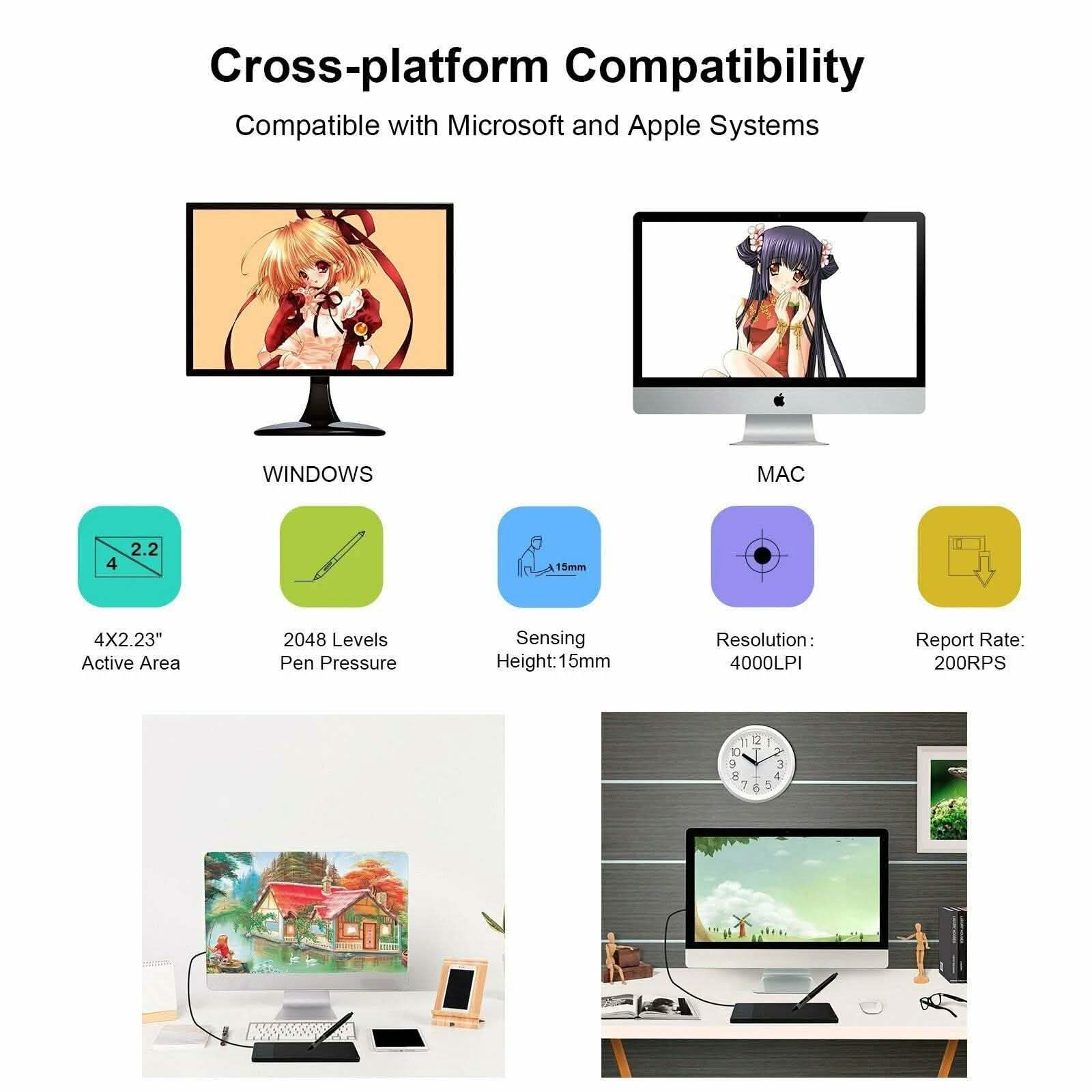 Tablette graphique USB anti-interférence 4 x 2.23"