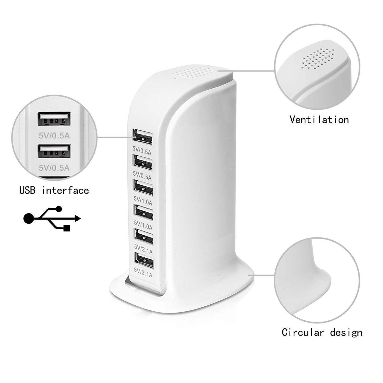 Station de recharge USB 6 ports 40 watts pour smartphones et tablettes