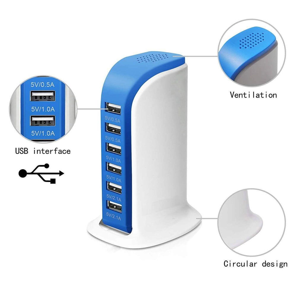 Station de recharge USB 6 ports 40 watts pour smartphones et tablettes