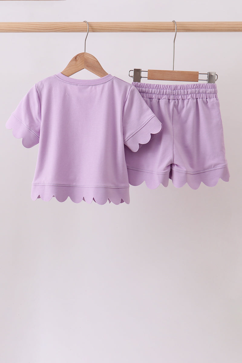 Ensemble short lavande à festons pour mère et enfant