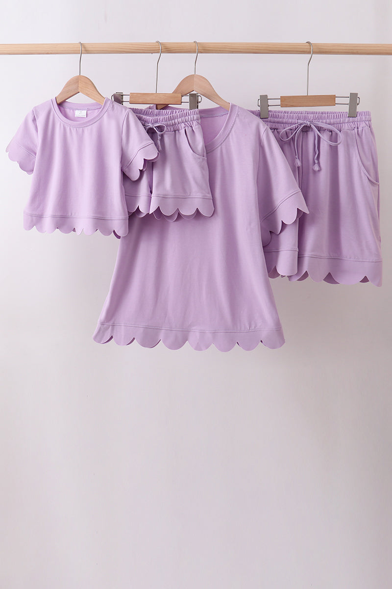 Ensemble short lavande à festons pour mère et enfant