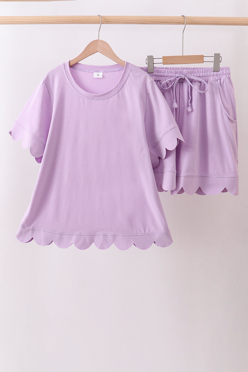 Ensemble short lavande à festons pour mère et enfant