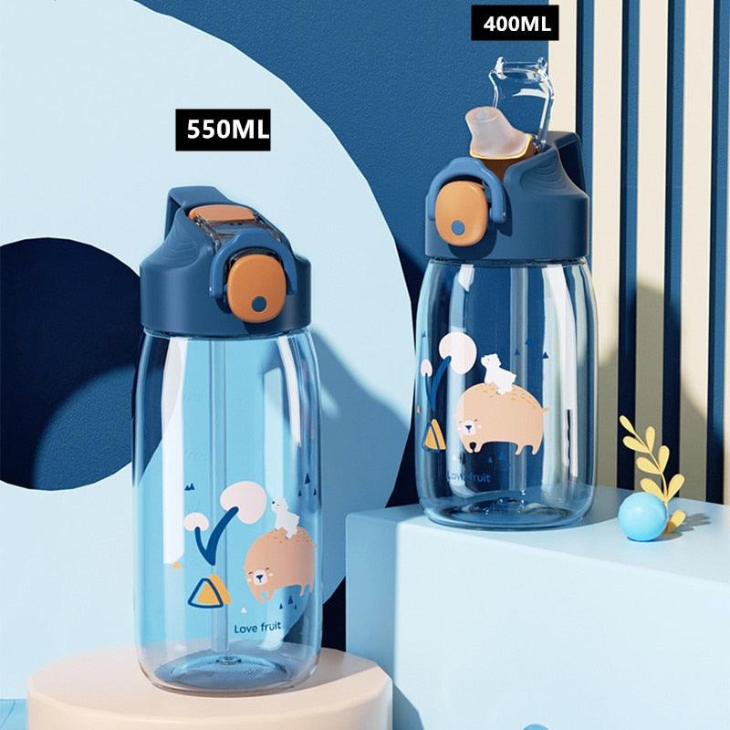 Bouteille d'eau pour enfants en matériau de haute qualité 400 ml/550 ml avec paille, étanche, sans BPA, en plastique durable, mignonne, avec bec verseur, pour enfants - Bouteille d'eau anti-fuite avec dessin animé pour enfants