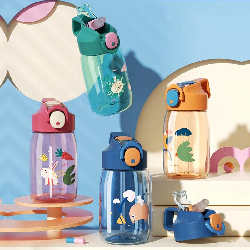 Bouteille d'eau pour enfants en matériau de haute qualité 400 ml/550 ml avec paille, étanche, sans BPA, en plastique durable, mignonne, avec bec verseur, pour enfants - Bouteille d'eau anti-fuite avec dessin animé pour enfants