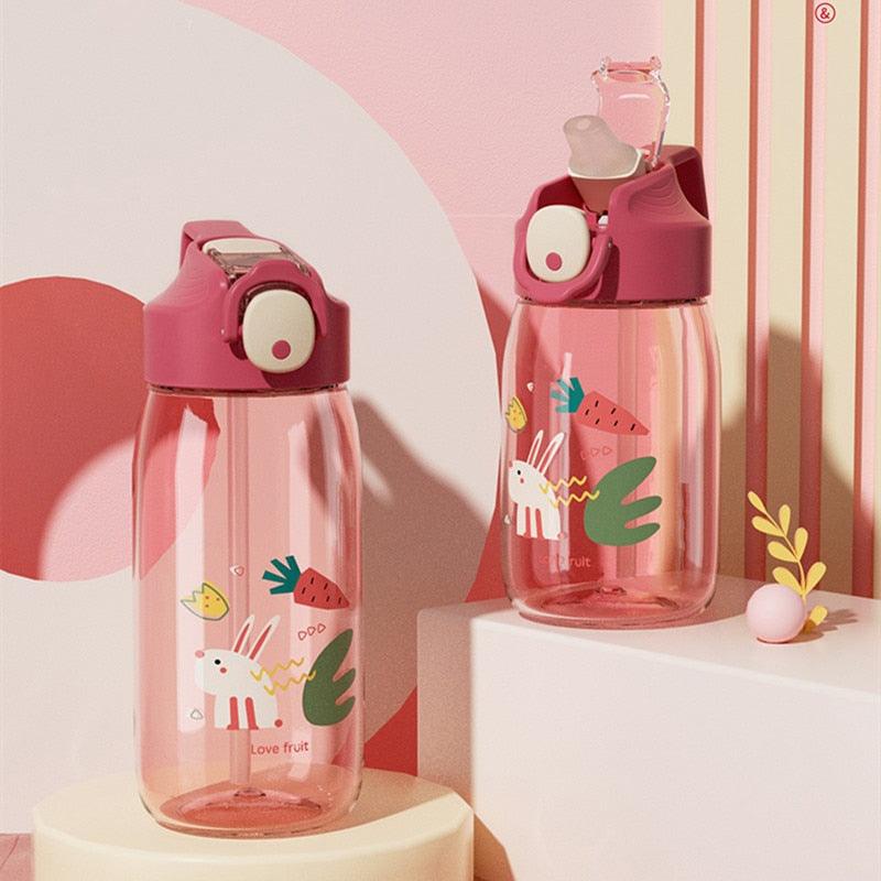 Bouteille d'eau pour enfants en matériau de haute qualité 400 ml/550 ml avec paille, étanche, sans BPA, en plastique durable, mignonne, avec bec verseur, pour enfants - Bouteille d'eau anti-fuite avec dessin animé pour enfants