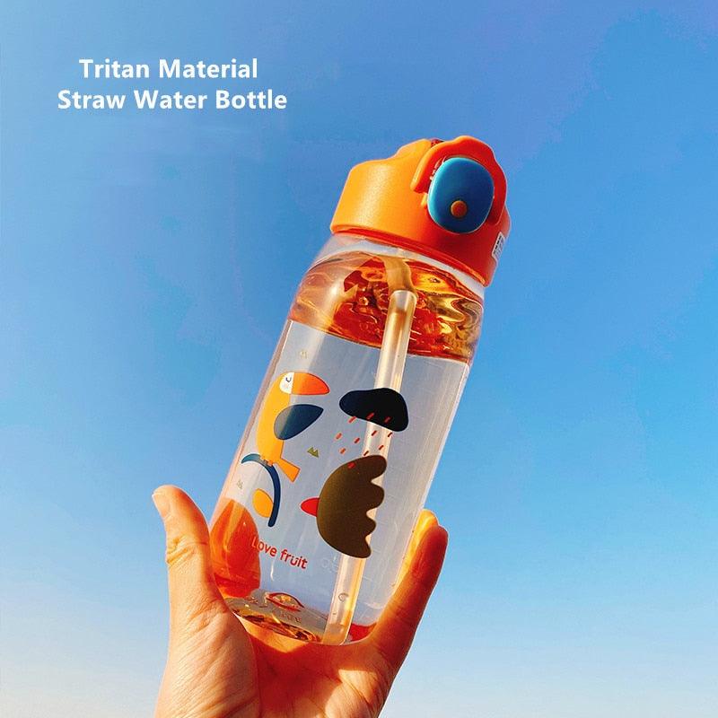 Bouteille d'eau pour enfants en matériau de haute qualité 400 ml/550 ml avec paille, étanche, sans BPA, en plastique durable, mignonne, avec bec verseur, pour enfants - Bouteille d'eau anti-fuite avec dessin animé pour enfants