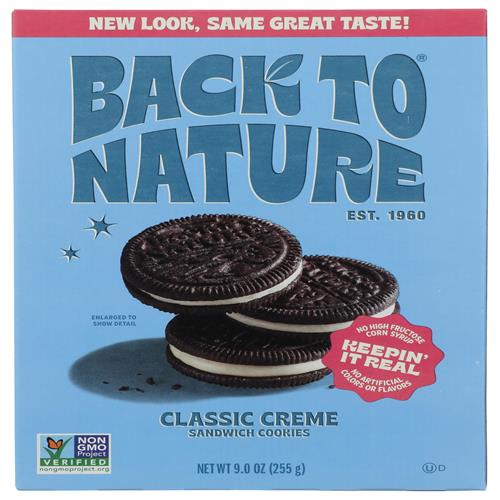 Biscuits Sandwich Crème Classique Back To Nature - Biscuits Végétaux à Base de Farine de Blé - Sans OGM, Sans Sirop de Maïs à Haute Teneur en Fructose, 255 g (Lot de 1)