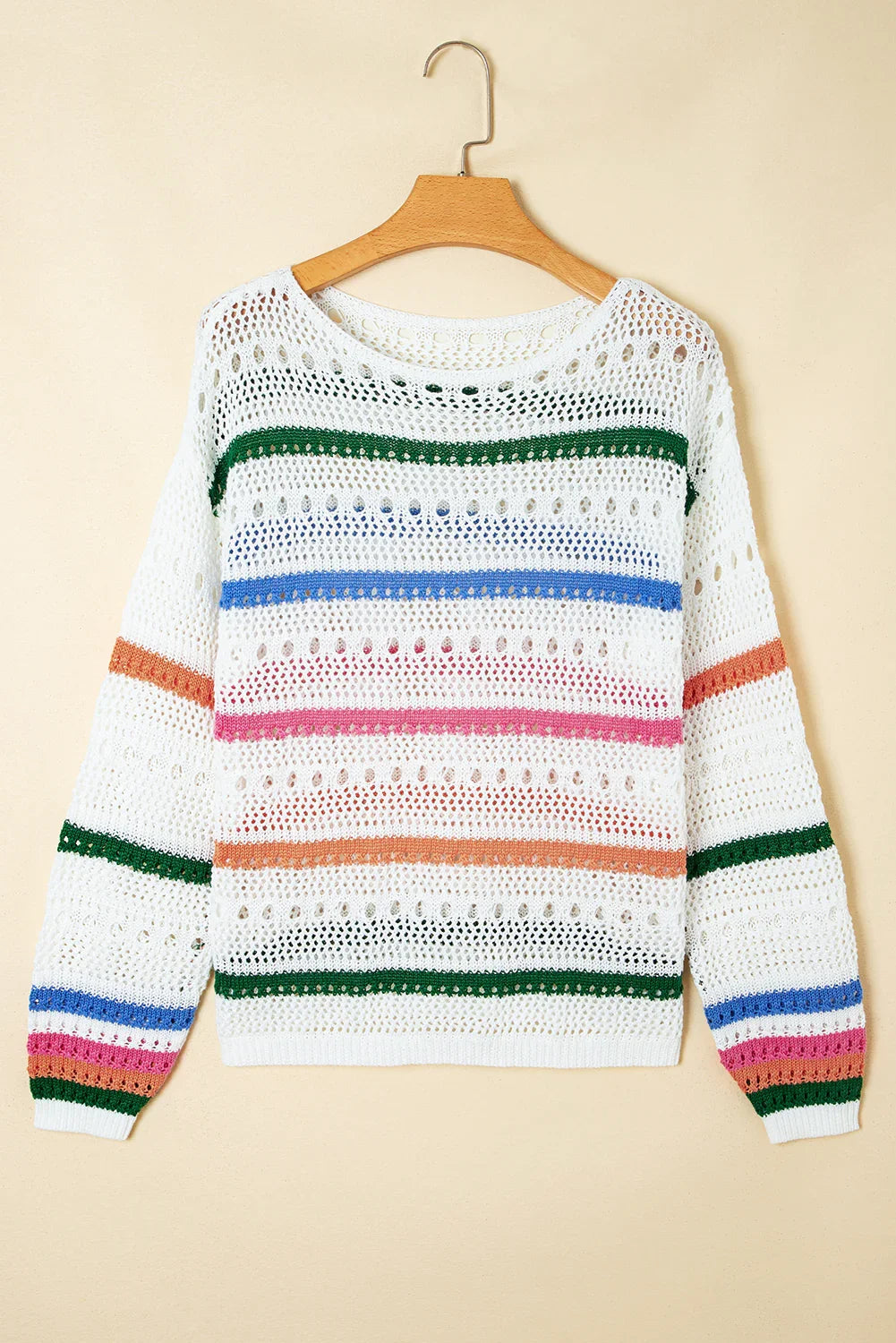 Pull en tricot pointelle à rayures et blocs de couleur blancs