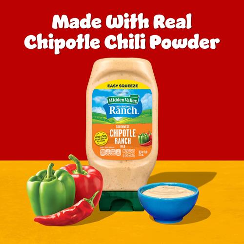 Condiment et vinaigrette ranch Chipotle du sud-ouest Hidden Valley, bouteille facile à presser, 473 ml (l'emballage peut varier)