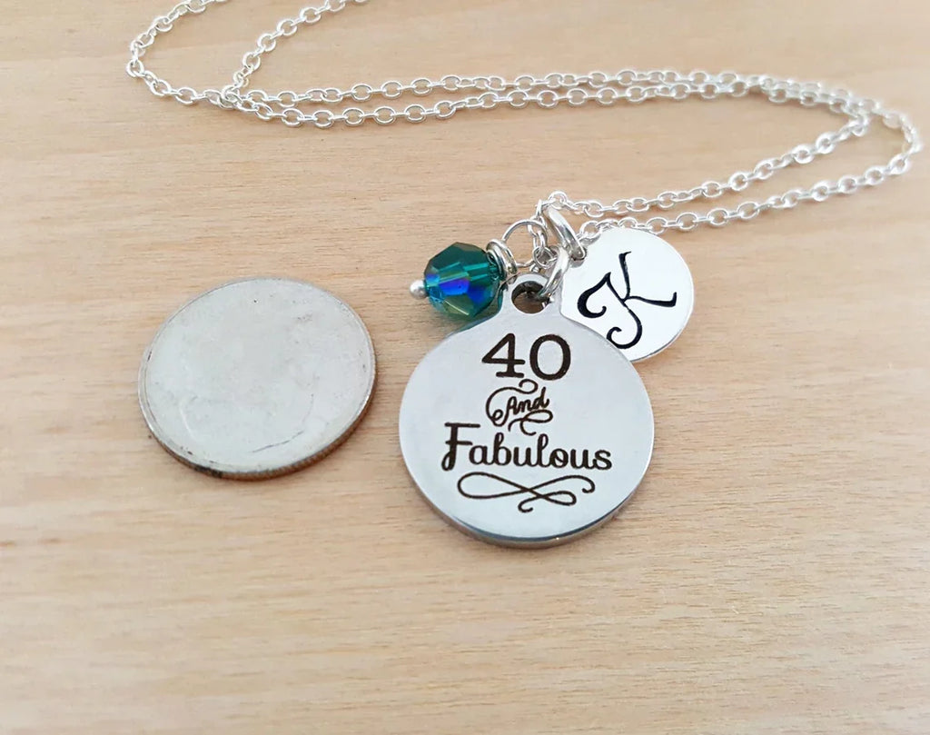 40th Birthday Necklace – Personalized Jewelry Sterling Silver with Swarovski Birthstone & Initial Charm