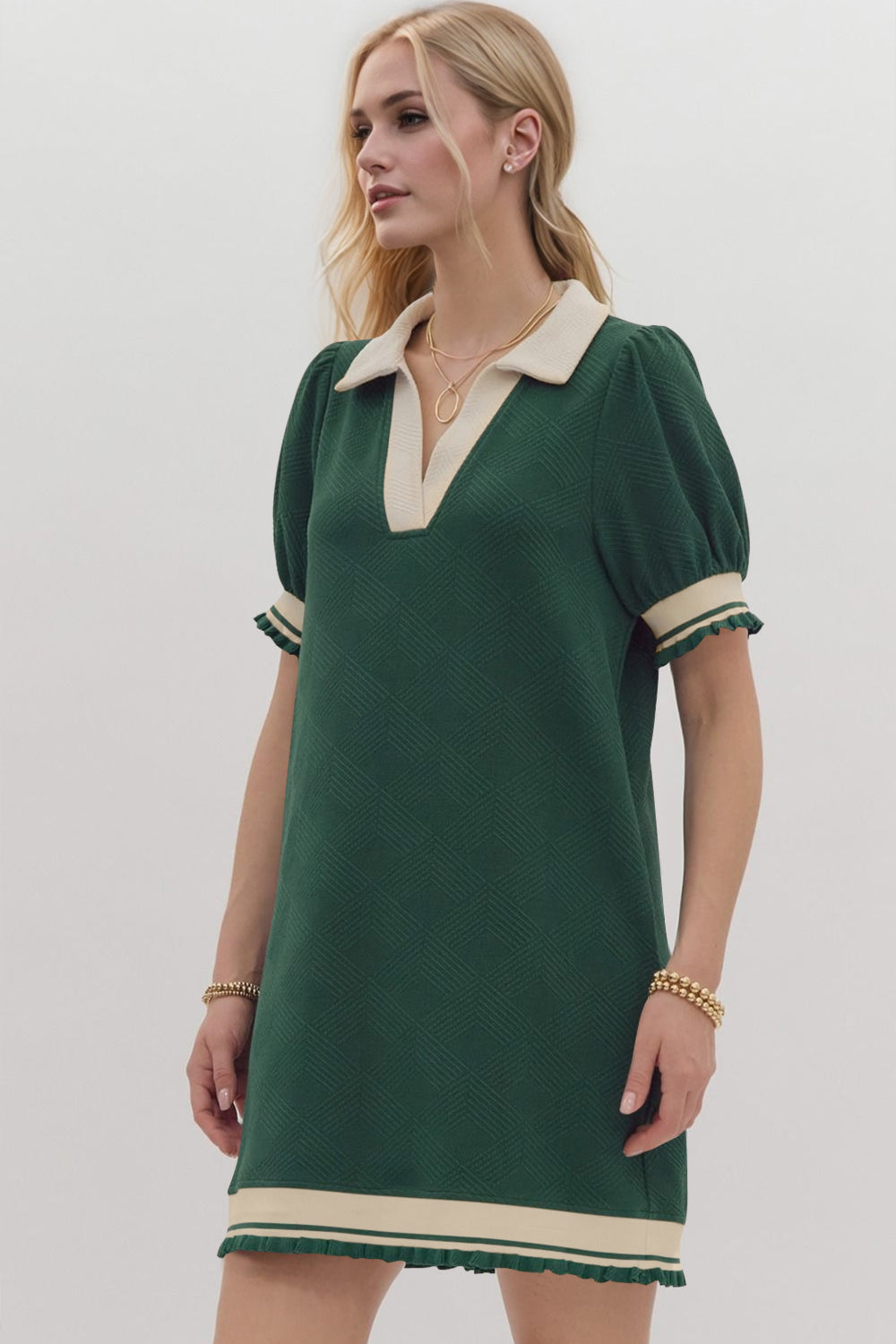 Robe Courte Tendance à Manches Courtes Contrastées, Douce et Confortable, Décontractée pour Femmes