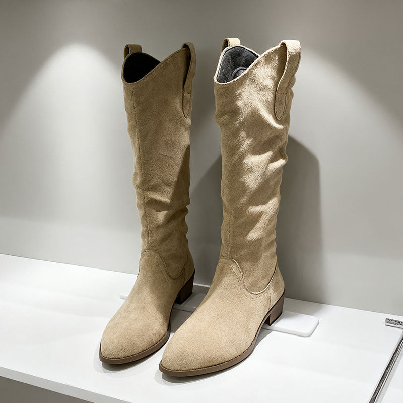 Bottes d'équitation à talons épais en daim pour femme