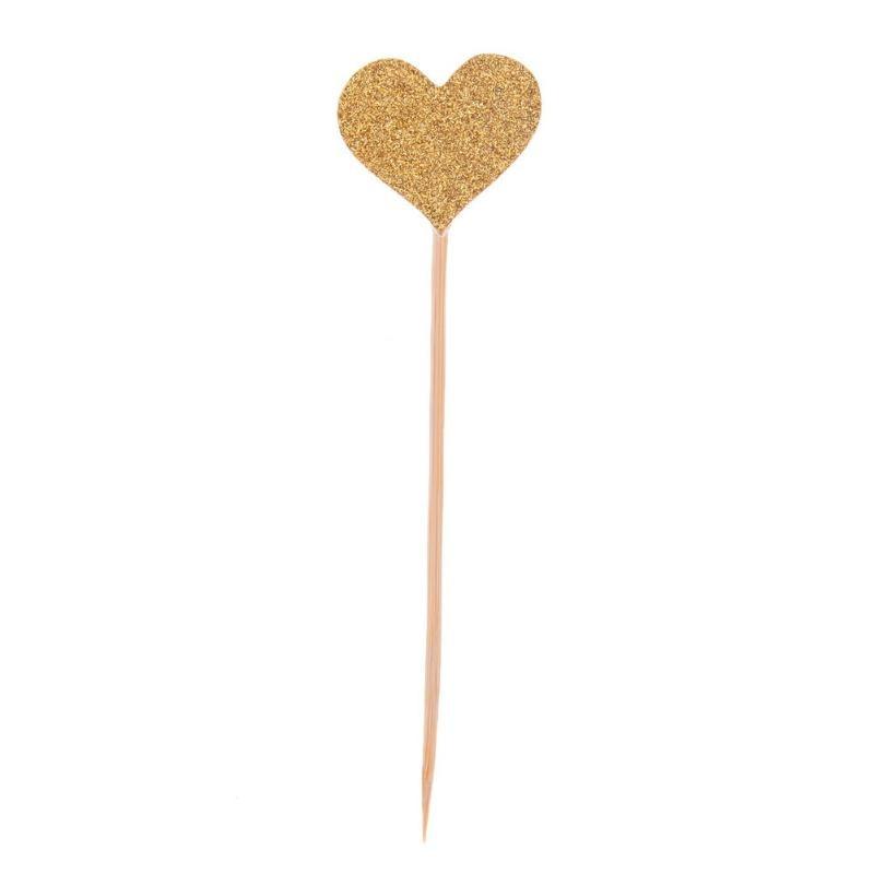 40 pièces/lot de cartes en forme de cœur Bling avec cure-dent pour mariage, fête d'anniversaire, cadeaux mignons, décorations de gâteaux, pics à cocktails, cure-dents en bambou faits à la main en forme de cœur