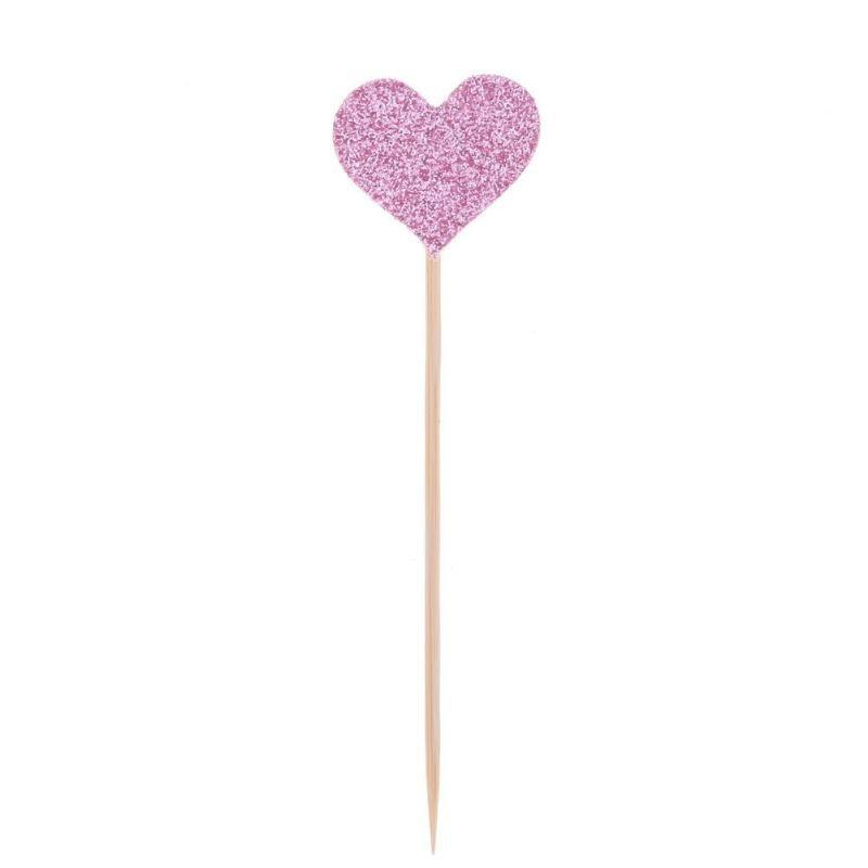 40 pièces/lot de cartes en forme de cœur Bling avec cure-dent pour mariage, fête d'anniversaire, cadeaux mignons, décorations de gâteaux, pics à cocktails, cure-dents en bambou faits à la main en forme de cœur