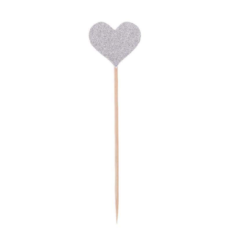 40 pièces/lot de cartes en forme de cœur Bling avec cure-dent pour mariage, fête d'anniversaire, cadeaux mignons, décorations de gâteaux, pics à cocktails, cure-dents en bambou faits à la main en forme de cœur