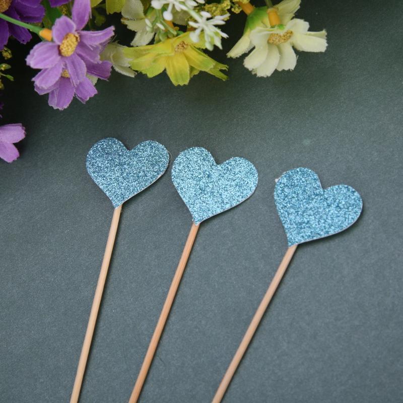 40 pièces/lot de cartes en forme de cœur Bling avec cure-dent pour mariage, fête d'anniversaire, cadeaux mignons, décorations de gâteaux, pics à cocktails, cure-dents en bambou faits à la main en forme de cœur