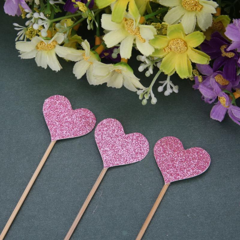 40 pièces/lot de cartes en forme de cœur Bling avec cure-dent pour mariage, fête d'anniversaire, cadeaux mignons, décorations de gâteaux, pics à cocktails, cure-dents en bambou faits à la main en forme de cœur