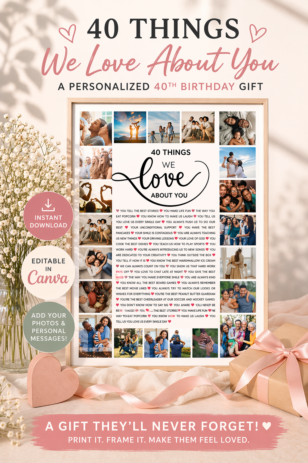 40 Things We Love About You – 40th Birthday Custom Wall Art Template