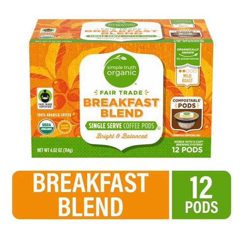 Café en dosettes torréfaction légère mélange petit-déjeuner biologique Simple Truth, 12 unités