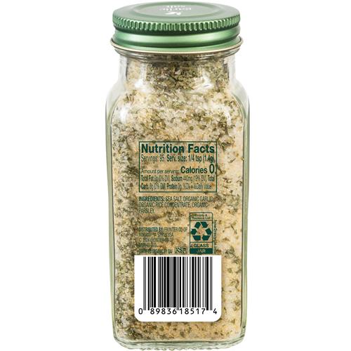 Sel à l'ail Simply Organic, bouteille de 133 g, mélange parfait de sel, d'ail et de persil pour tous vos plats salés
