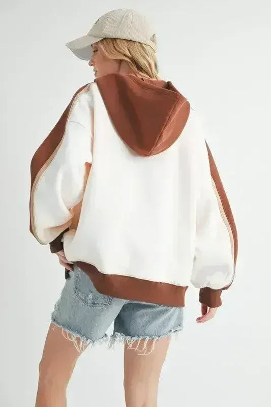 Sweat à capuche color block - Sweat-shirt à poche kangourou | Femstylo