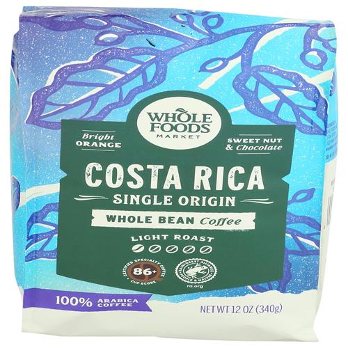 Whole Foods Market, Café Origine Unique Costa Rica, Torréfaction Légère, Grains Entiers, 340 grammes