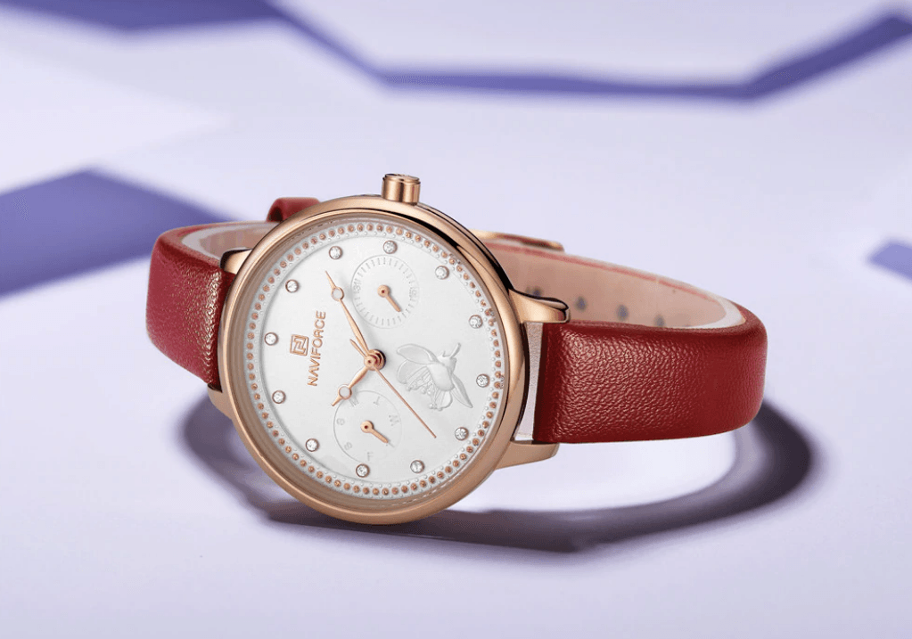 Montre de luxe élégante pour femme avec double zircon et deux chronomètres jour et date