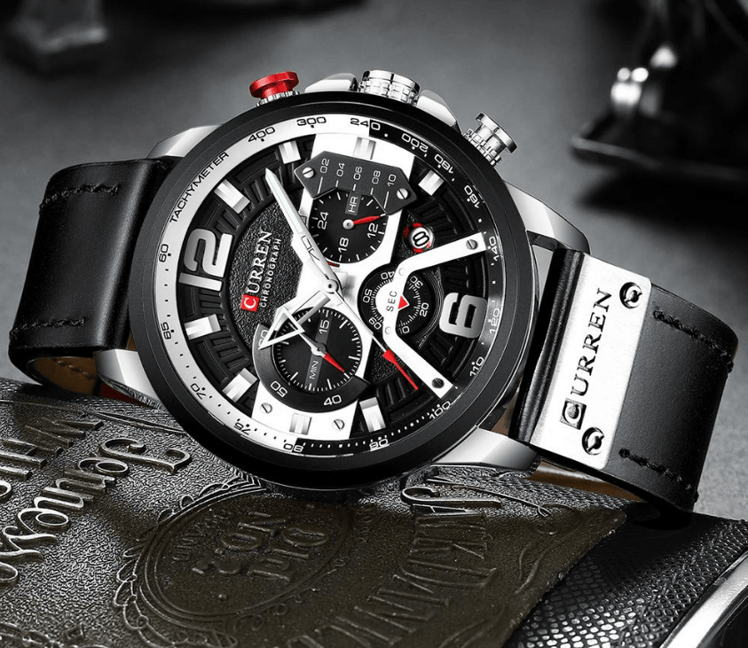 Montre Sport Homme Étanche Avec Bracelets en Cuir, Chronomètres et Grands Chiffres Détails Montres de Luxe Design Unique Excellent Cadeau