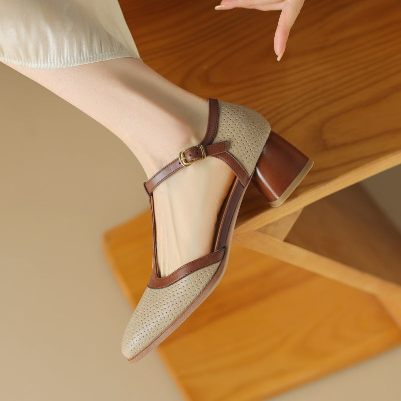 Mules sandales en cuir à bride en T pour femme