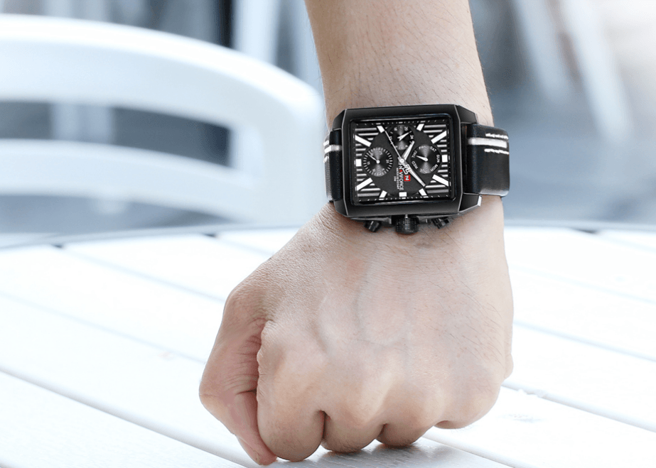 Montre homme étanche avec bracelet en cuir et chronomètres Style rétro Forme unique Excellent cadeau