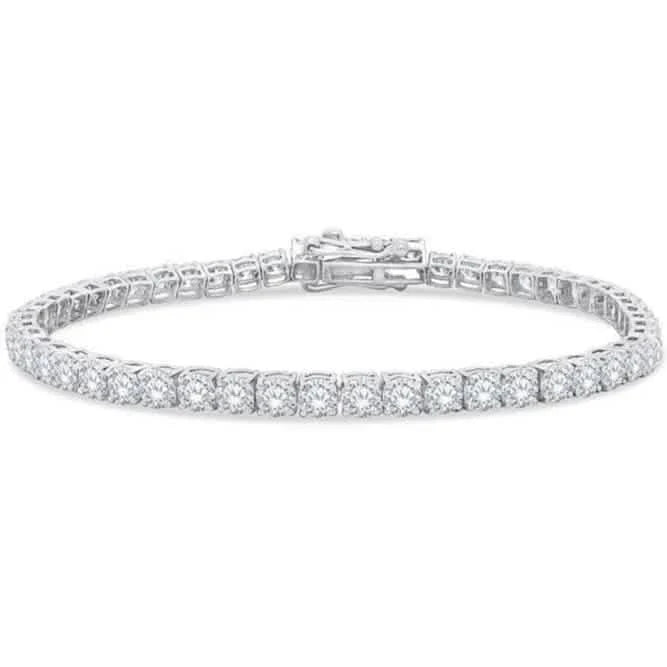 Bracelet de tennis avec diamants ronds taille brillant de 4,20 carats, en or blanc 14 carats, créés en laboratoire, 15,87 cm